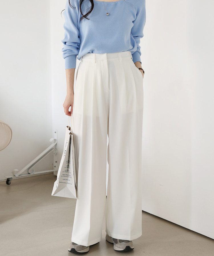 【丈別】ツーピンタックワイドスラックス IVORY