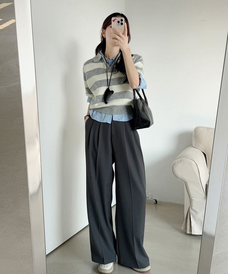 【丈別】ツーピンタックワイドスラックス CHARCOAL