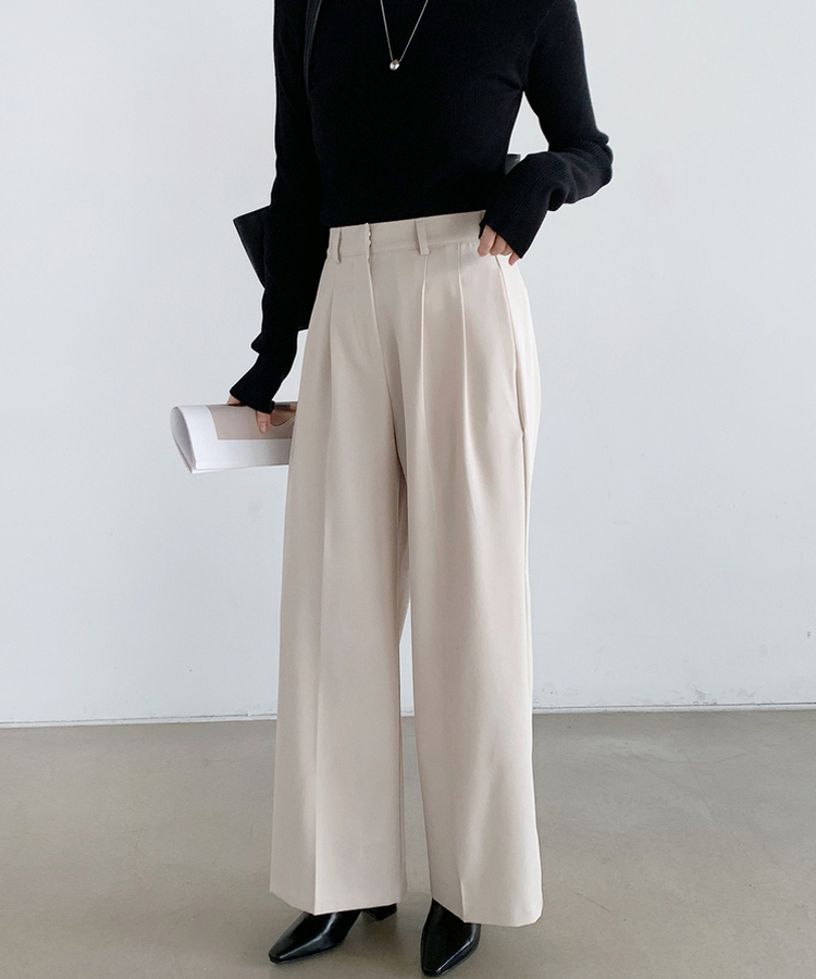 【丈別】ツーピンタックワイドスラックス CREAM BEIGE