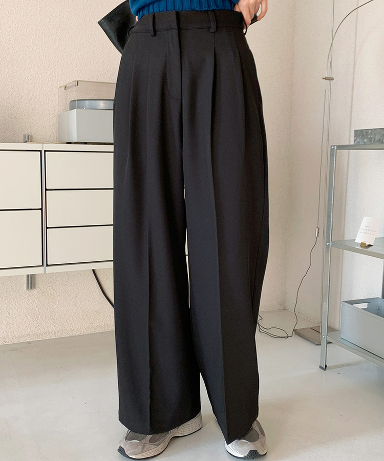 【丈別】ツーピンタックワイドスラックス BLACK