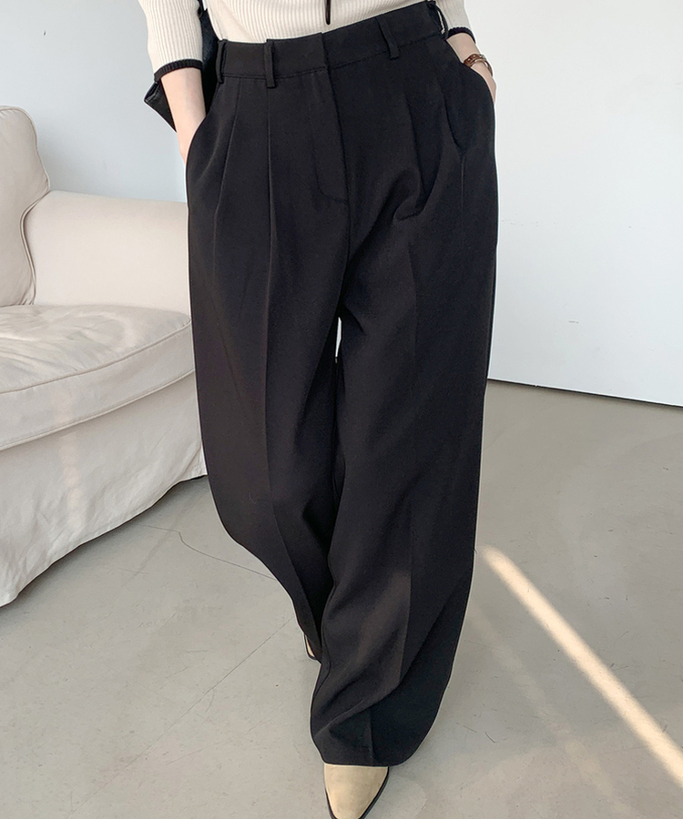 【丈別】ツーピンタックワイドスラックス BLACK