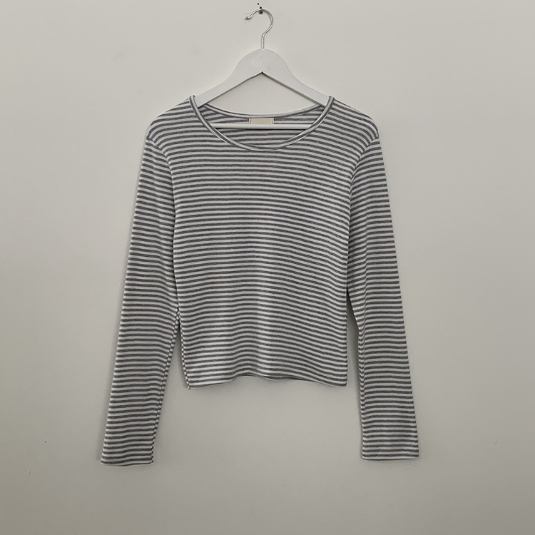 힙 단가라 라운드 유넥 스트라이프 랍빠 루즈핏 긴팔티셔츠 레이어드템