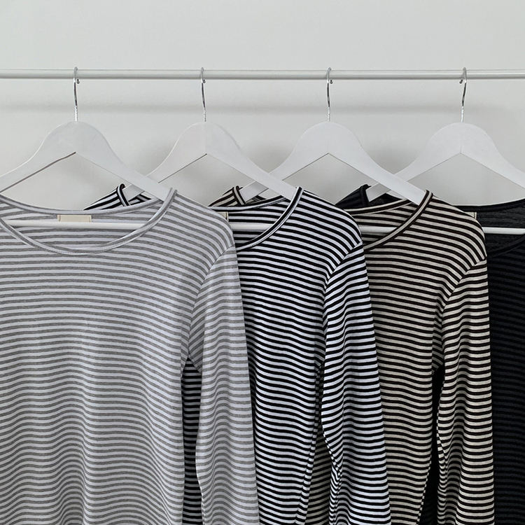 힙 단가라 라운드 유넥 스트라이프 랍빠 루즈핏 긴팔티셔츠 레이어드템