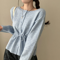 올타임 입술넥 허리끈 리본 니트 가디건 소라