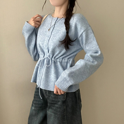 올타임 입술넥 허리끈 리본 니트 가디건 소라