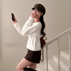 올타임 입술넥 허리끈 리본 니트 가디건 아이보리