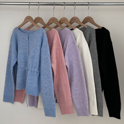 올타임 입술넥 허리끈 리본 니트 가디건