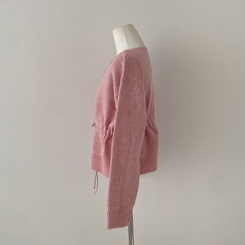 올타임 입술넥 허리끈 리본 니트 가디건