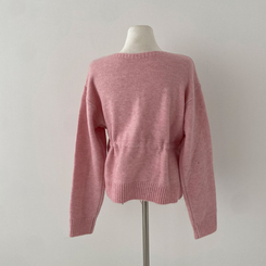 올타임 입술넥 허리끈 리본 니트 가디건