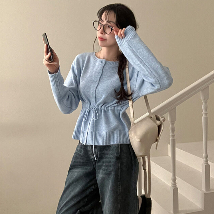 올타임 입술넥 허리끈 리본 니트 가디건 소라