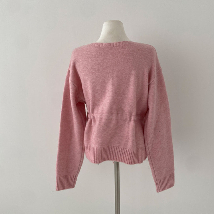 올타임 입술넥 허리끈 리본 니트 가디건