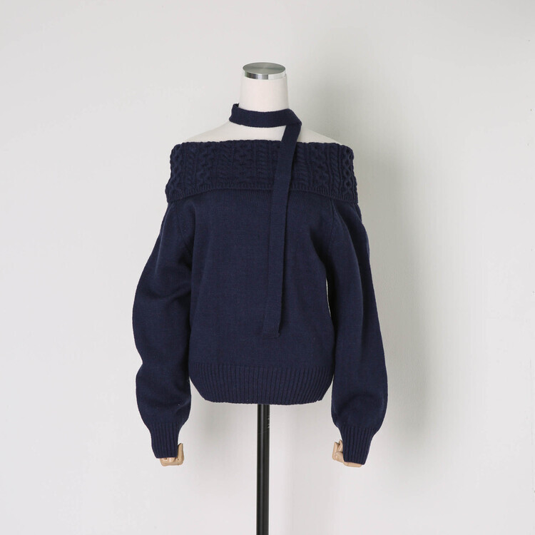 와플 꽈배기 오프숄더 니트