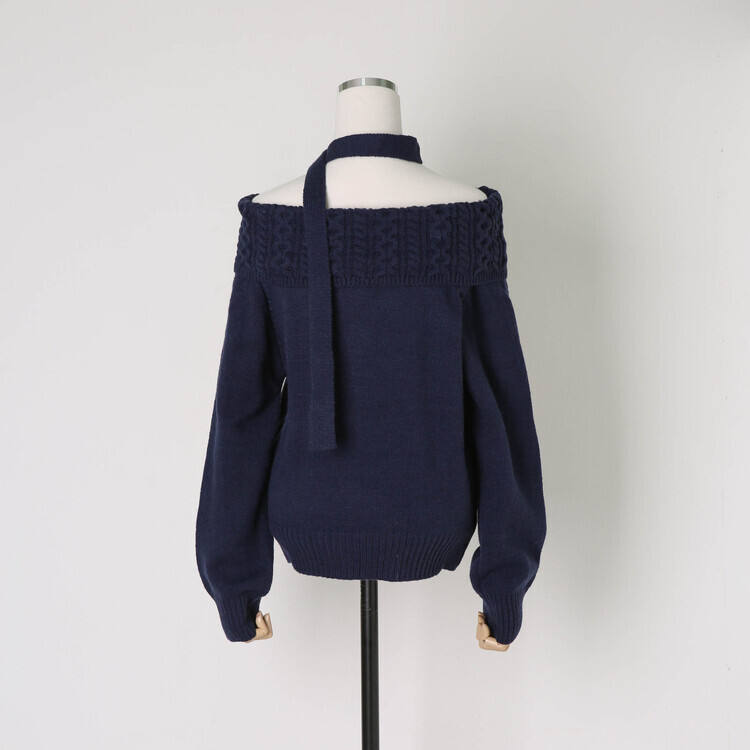 와플 꽈배기 오프숄더 니트