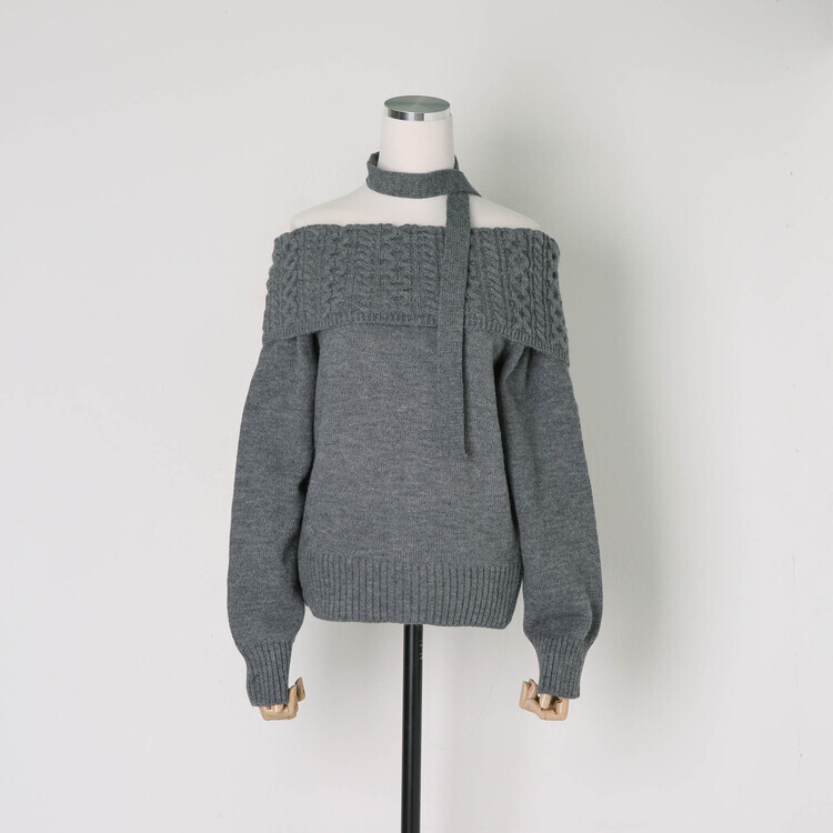 와플 꽈배기 오프숄더 니트