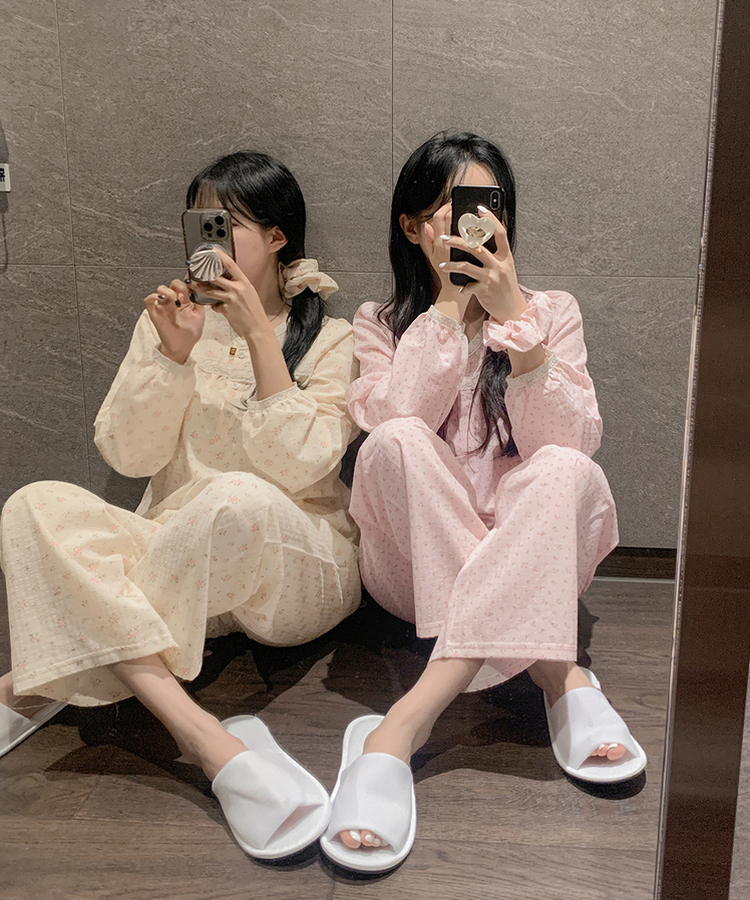 【SET】ピンクフラワーレースパジャマ ヘアシュシュ YELLOW