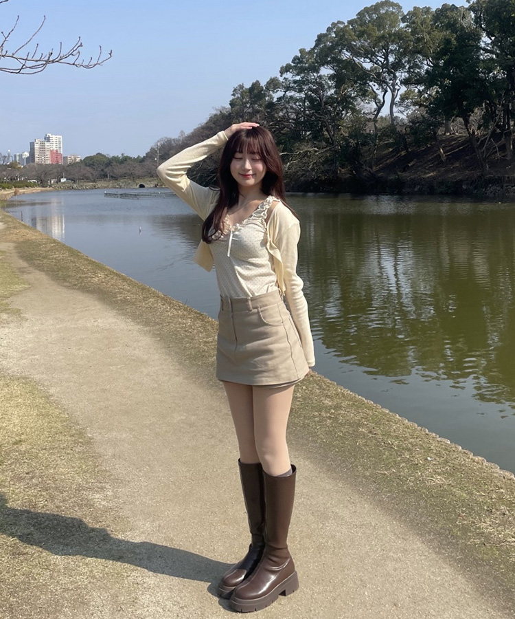 코튼 숏팬츠 미니스커트 베이지