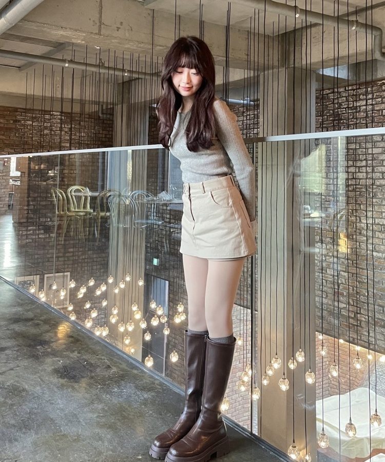 코튼 숏팬츠 미니스커트 베이지