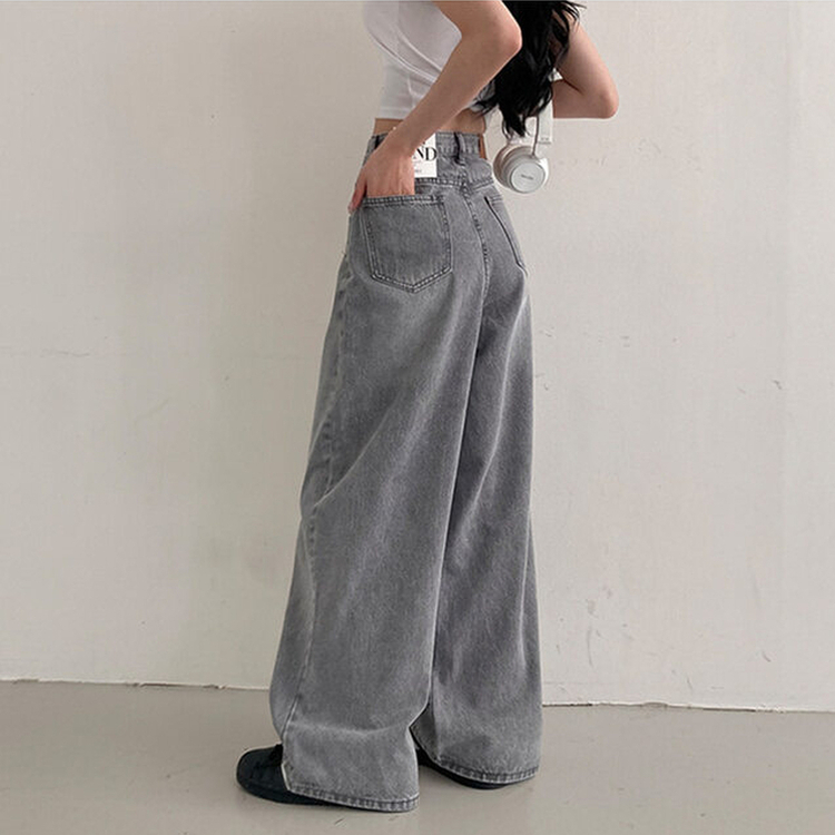 앤트 핀턱 하이웨스트 와이드 데님 팬츠 연그레이