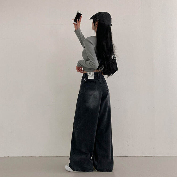 앤트 핀턱 하이웨스트 와이드 데님 팬츠 흑청