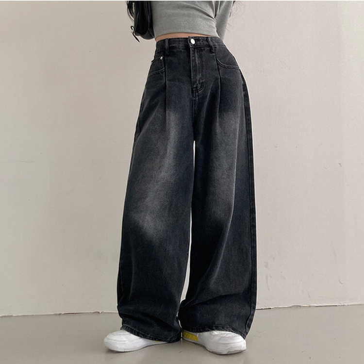 앤트 핀턱 하이웨스트 와이드 데님 팬츠 흑청