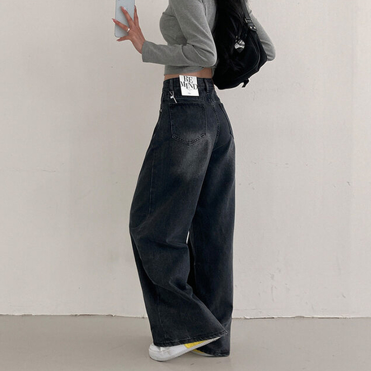 앤트 핀턱 하이웨스트 와이드 데님 팬츠 흑청