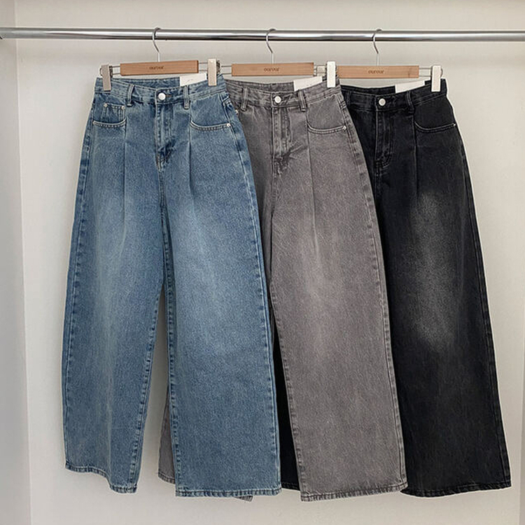 앤트 핀턱 하이웨스트 와이드 데님 팬츠