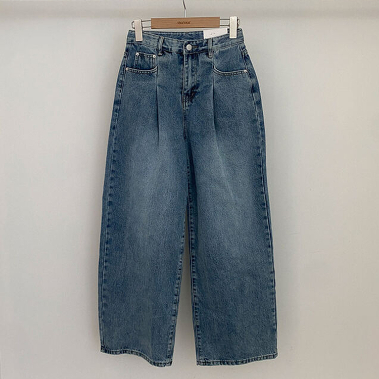 앤트 핀턱 하이웨스트 와이드 데님 팬츠