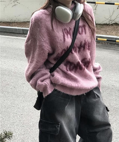 トゥナイトレタリングニット(6color) PINK