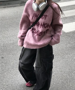 トゥナイトレタリングニット(6color) PINK