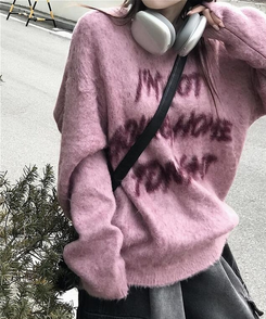 トゥナイトレタリングニット(6color) PINK