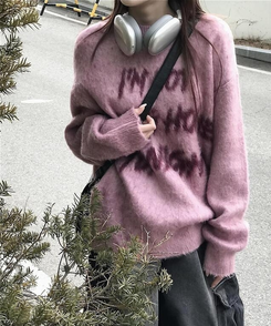 トゥナイトレタリングニット(6color) PINK
