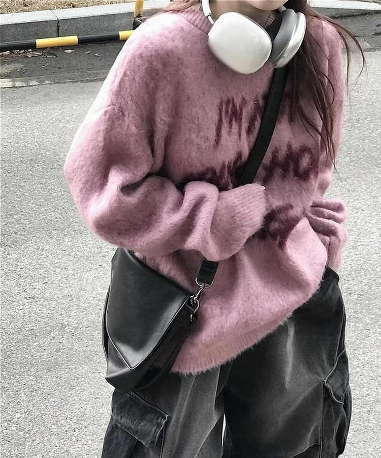 トゥナイトレタリングニット(6color) PINK