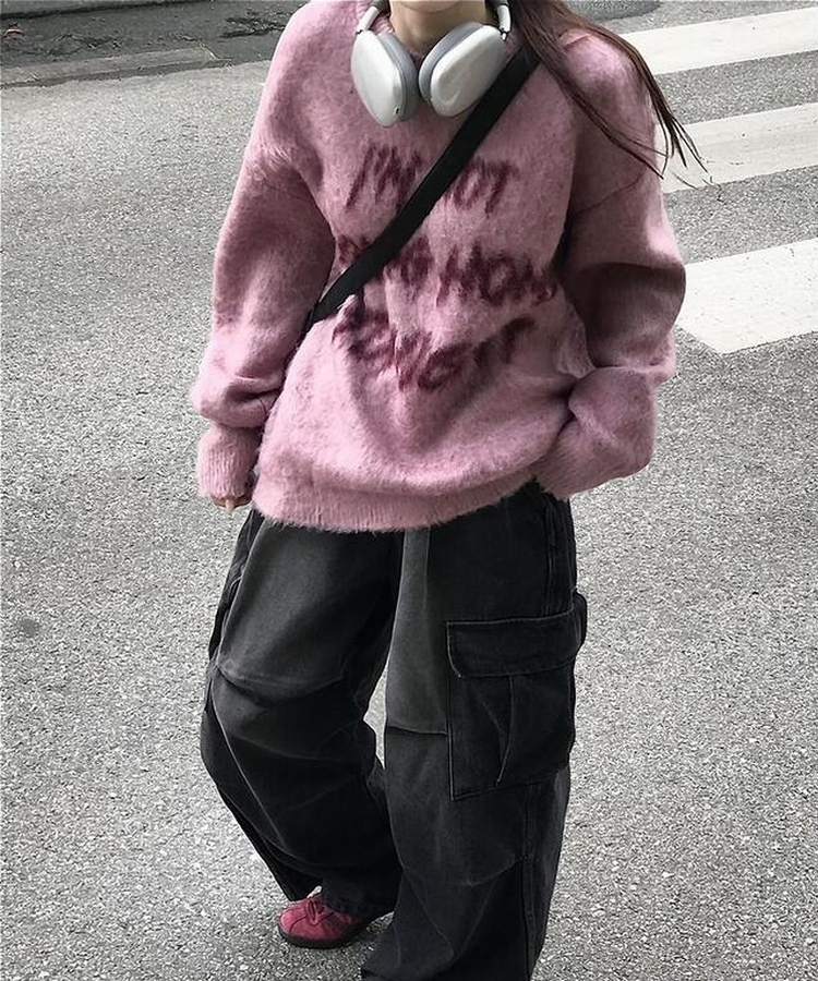 トゥナイトレタリングニット(6color) PINK