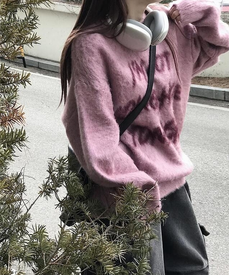 トゥナイトレタリングニット(6color) PINK