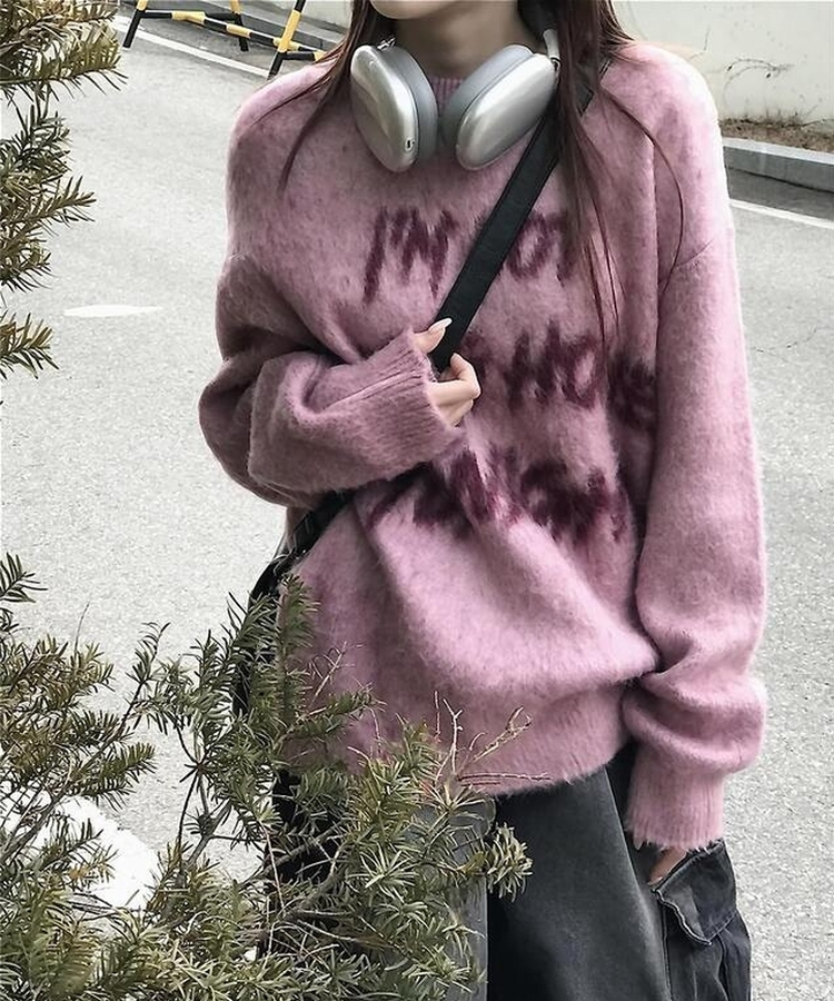 トゥナイトレタリングニット(6color) PINK