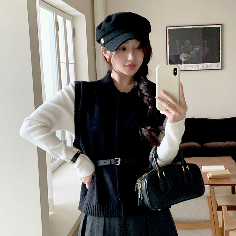 (きれいなアウトフィット♥) ロエブ 隠しジッパー カラー ニットベスト BLACK