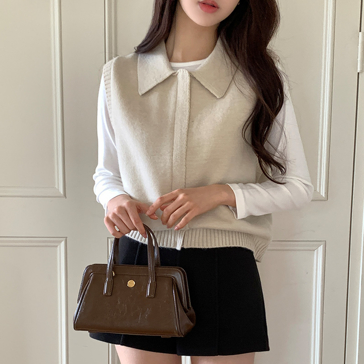 (きれいなアウトフィット♥) ロエブ 隠しジッパー カラー ニットベスト CREAM BEIGE