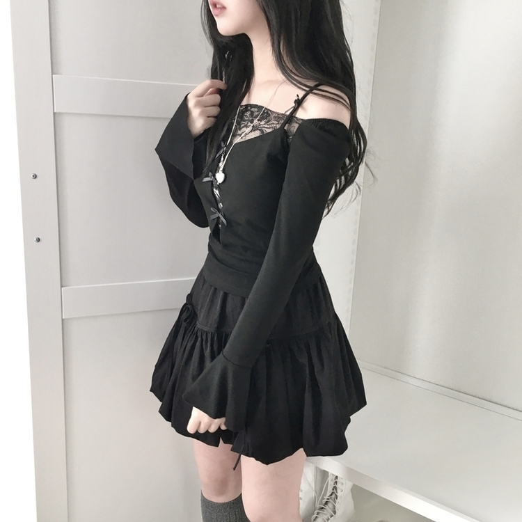 벚꽃룩 귀여운 리본포인트 바스락 펌킨 호박 미니 스커트 속바지내장 블랙