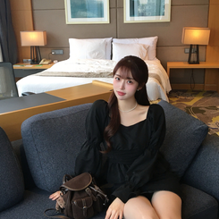 シースルーオフショルダーシャーリングブラウス BLACK