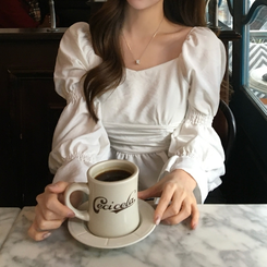 シースルーオフショルダーシャーリングブラウス WHITE