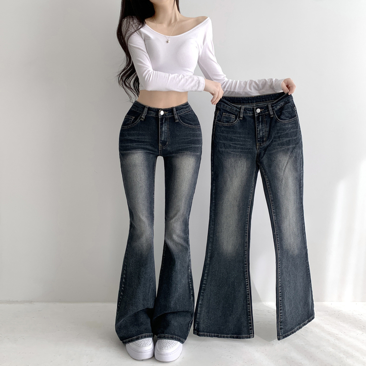 베스트 3기장 스판 빈티지 워싱 하이웨스트 골반뽕 데님 부츠컷 팬츠 진청