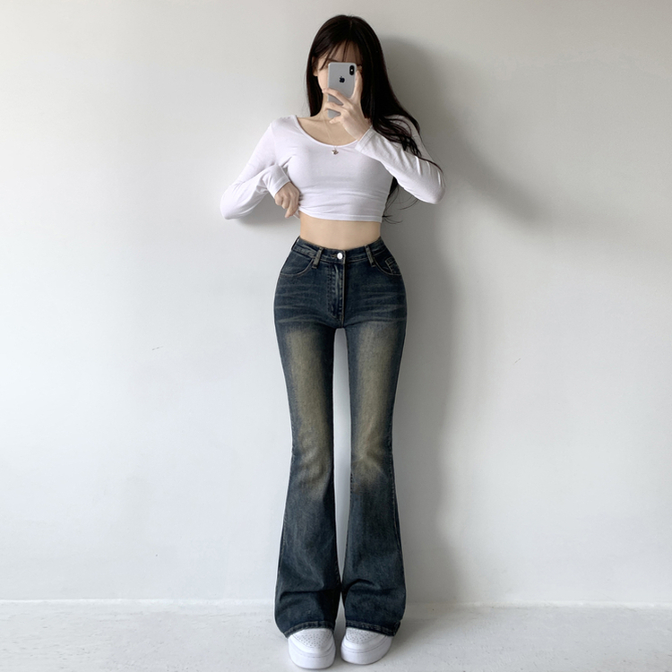 베스트 3기장 스판 빈티지 워싱 하이웨스트 골반뽕 데님 부츠컷 팬츠 빈티지진청