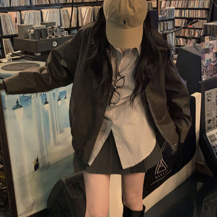 ポケットストライプルーズカラーシャツ BEIGE