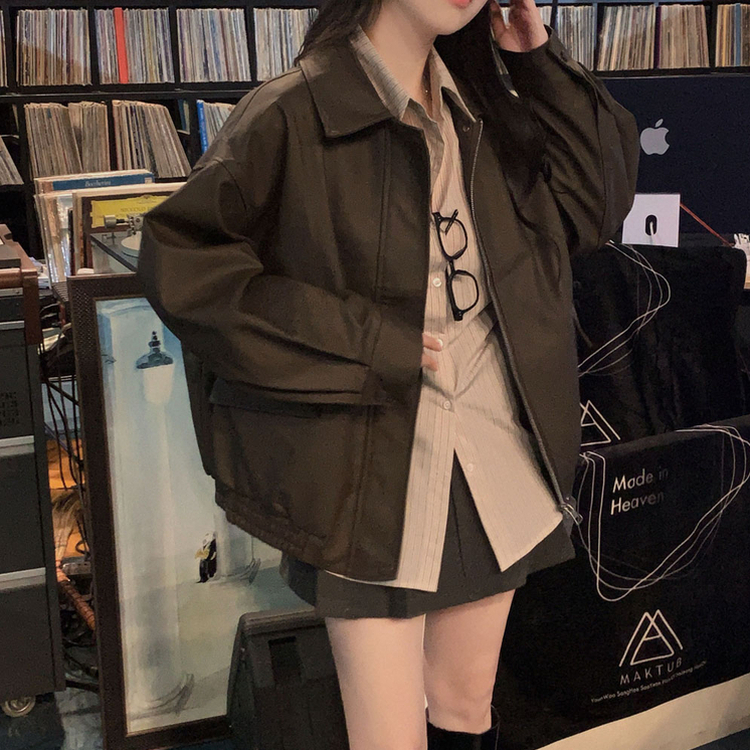 ポケットストライプルーズカラーシャツ BEIGE