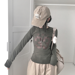 ストライプ長袖Tシャツ KHAKI