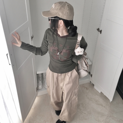 ストライプ長袖Tシャツ KHAKI