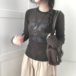 ストライプ長袖Tシャツ CHESTNUT BROWN