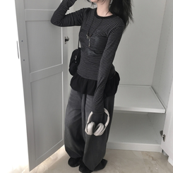 ストライプ長袖Tシャツ BLACK