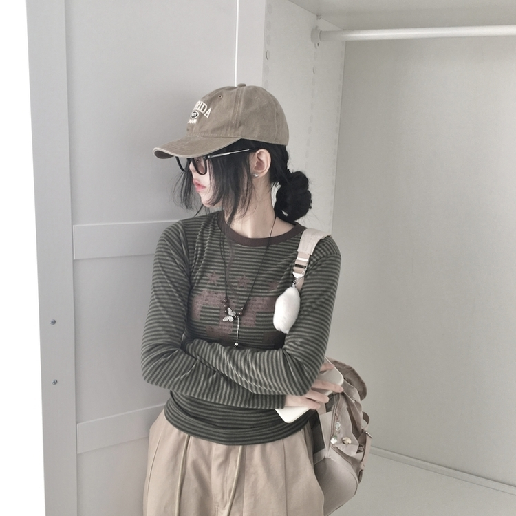 ストライプ長袖Tシャツ KHAKI