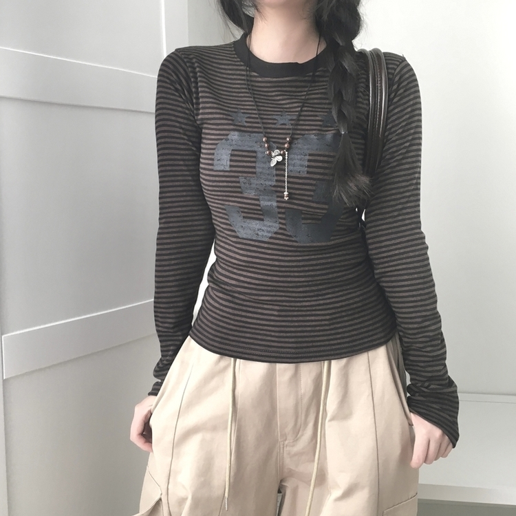 ストライプ長袖Tシャツ CHESTNUT BROWN